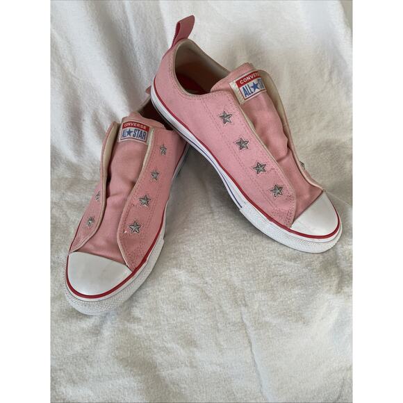 Converse All Star Shoes M6/W8 Coastal Pink Habanero Red Silver Stars Slip On - Picture 1 of 7